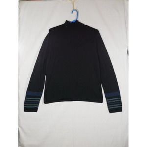 Vintage Pendleton Black Merino Wool Sweater Striped Sleeves Size Large